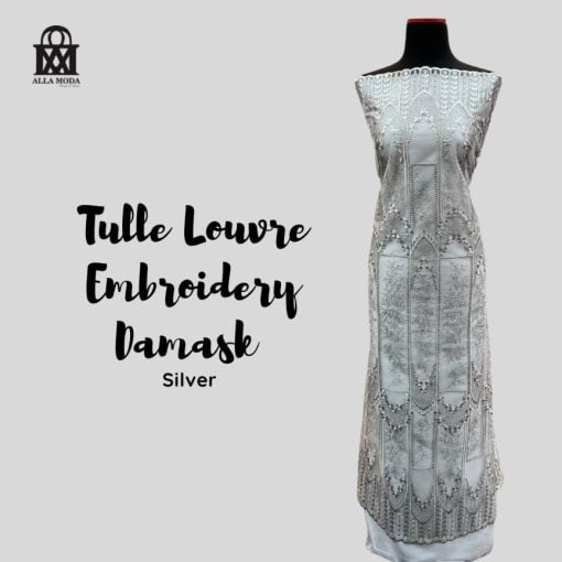 Tulle Louvre Embroidery Damask-Silver